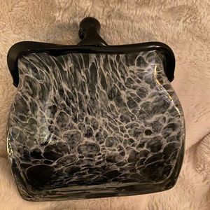 This is a beautiful, heavy, murano hand blown glass purse/ vase.